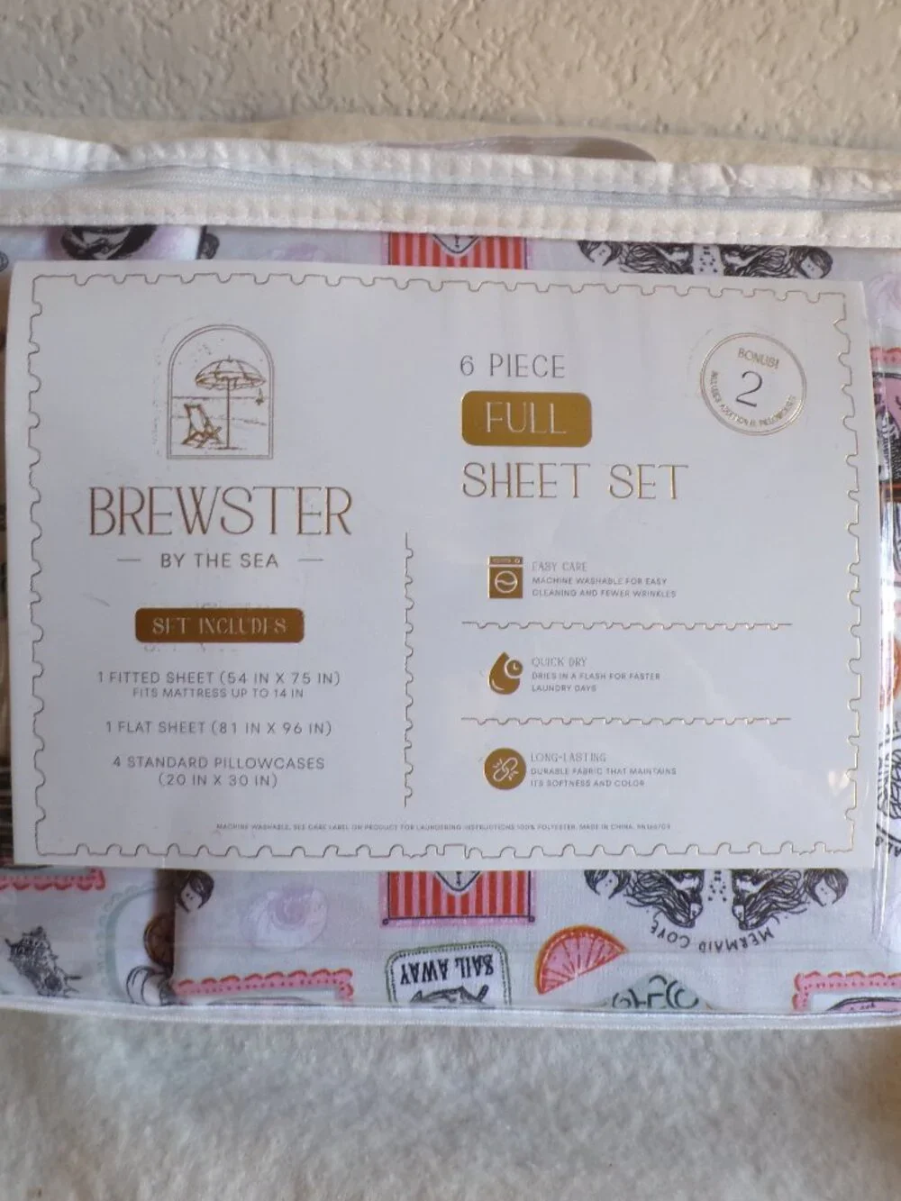 Brewster By The Sea Full Size Sheet Set Mermaids Ocean Spirit Sail Away 6 pc NEW